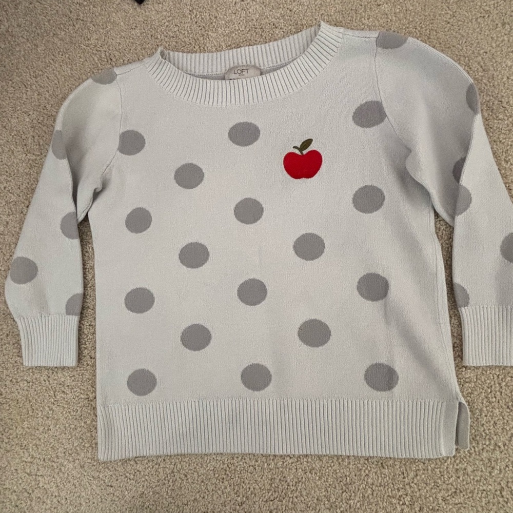 Women’s loft outlet gray polka dot teacher apple sweater small. - Picture 2 of 8